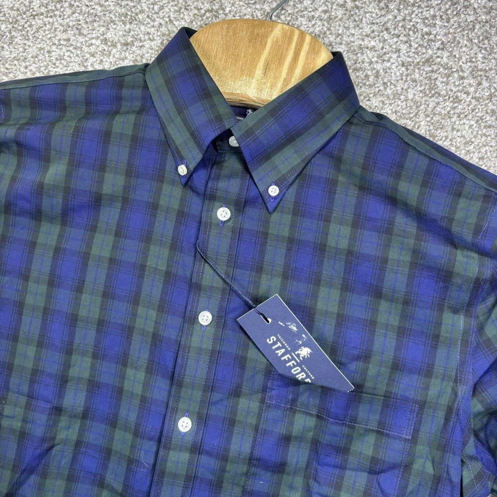 Stafford Shirt Mens 15.5 34/35 Black Watch Plaid Slim Dress Shirt Long Sleeve